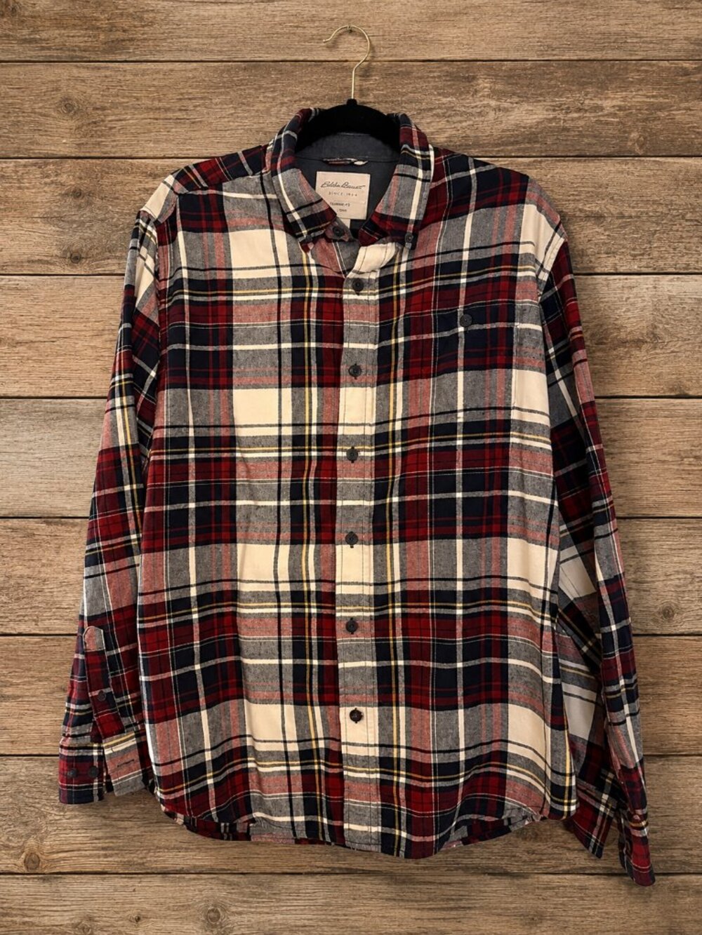 Weatherproof Vintage Luxe Flannel Shirt Mens Large Red Navy Plaid Button Up